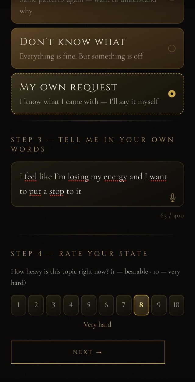 Tell Raido in your own words, then rate how heavy the topic feels